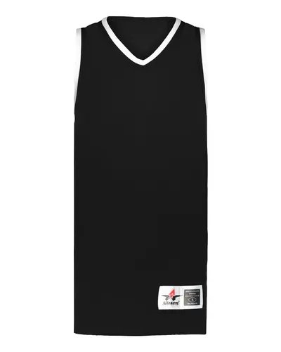 Alleson Athletic A55000 Women's Retro Basketball Jersey in Black/ Black/ White — blank t-shirt, front view