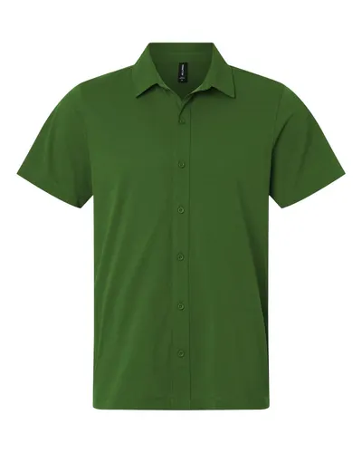 AllPro 41SPSS Men's Pro-Flex Sorona® Button Down Short Sleeve Shirt in Olive Green — blank woven shirt, front view