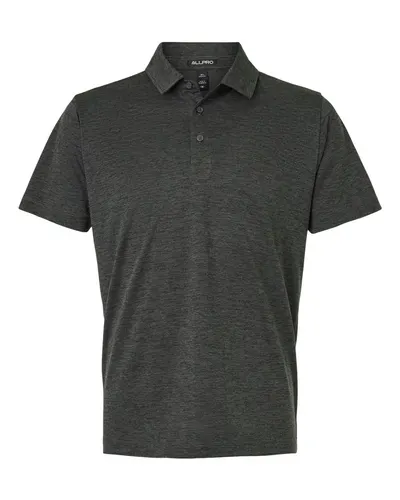 AllPro 4HM00 Men's Pro-Lock Performance Mélange Polo in Black Melange — blank polo, front view