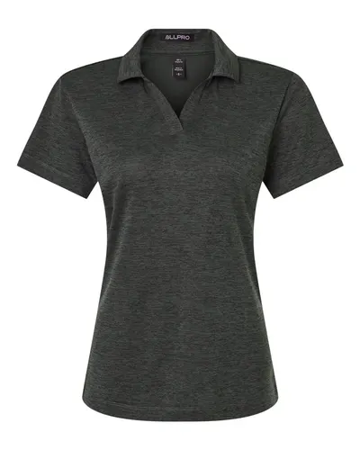 AllPro 4HM00L Women's Pro-Lock Performance Mélange Polo in Black Melange — blank polo, front view