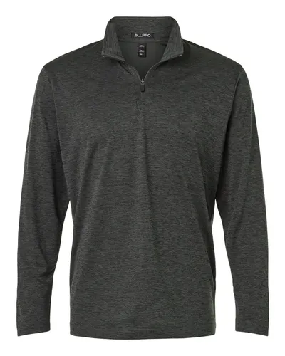 AllPro 4HM700 Men's Pro-Lock Performance Mélange Quarter-Zip Pullover in Black Melange — blank garment, front view