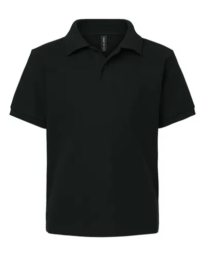 AllPro 62800Y Youth Pique Polo in Black — blank polo, front view