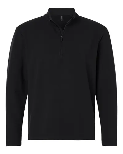 AllPro STF870 Men's Stretch Quarter-Zip Fleece Pullover in Black — blank fleece pullover, front view