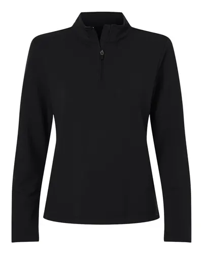 AllPro STF870L Women's Stretch Quarter-Zip Fleece Pullover in Black — blank fleece pullover, front view