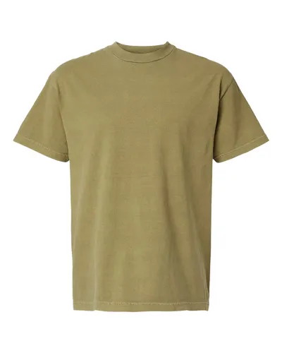 American Apparel 1301GD Unisex Garment-Dyed Heavyweight Cotton Tee in Faded Army — blank t-shirt, front view