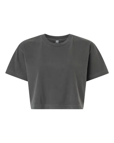American Apparel 1302GD Women's Garment-Dyed Heavyweight Cropped Tee in Faded Black — blank t-shirt, front view