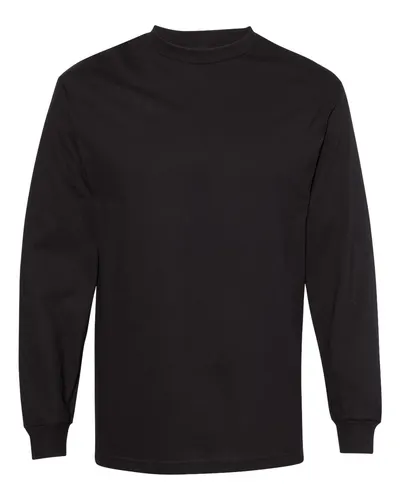 American Apparel 1304 Unisex Heavyweight Cotton Long Sleeve Tee in Black — blank long sleeve tee, front view