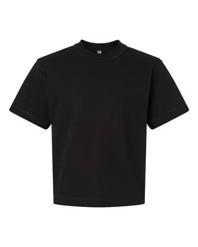American Apparel 13ML0 Unisex Heavyweight Cotton Mid-Length Tee in Black — blank t-shirt, front view