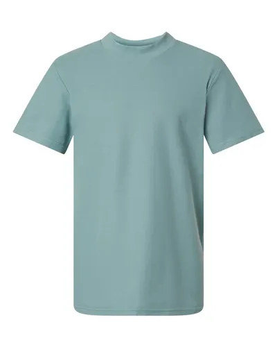 American Apparel 1PQ Unisex Pique Mock Neck Tee in Arctic — blank t-shirt, front view
