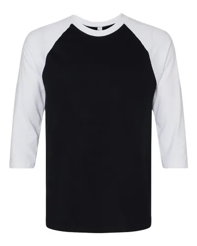 American Apparel 2003CVC Unisex CVC Three-Quarter Sleeve Tee in Black/ White — blank t-shirt, front view