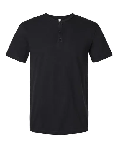 American Apparel 2004CVC Unisex CVC Henley Tee in Black — blank t-shirt, front view