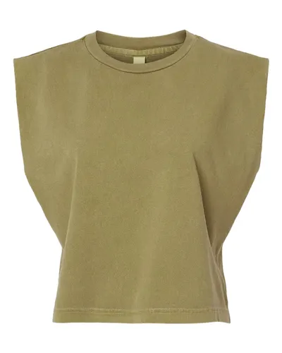 American Apparel 307GD Women's Garment-Dyed Heavyweight Muscle Tee in Faded Army — blank tank top, front view