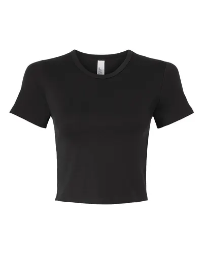 American Apparel BR210 Women's Baby Rib Cropped Tee in Black — blank t-shirt, front view