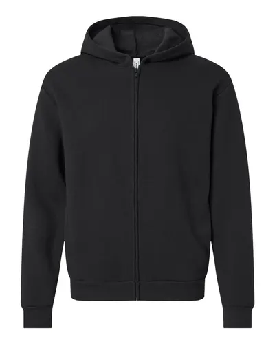 American Apparel RF497 Unisex ReFlex Fleece Full-Zip Hoodie Sweatshirt in Black — blank hooded sweatshirt, front view