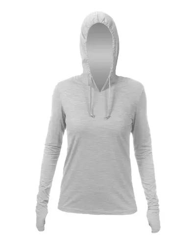 ANETIK WSBRZH0 Women's Breeze Tech Hooded Long Sleeve T-Shirt in Alloy Heathered — blank hooded sweatshirt, front view
