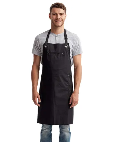 Artisan Collection by Reprime RP121 Barley Contrast Stitch Recycled Bib Apron in Black/ Charcoal — blank garment, front view