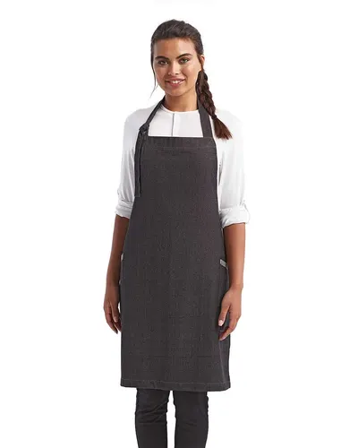 Artisan Collection by Reprime RP122 Regenerate Recycled Bib Apron in Black Denim — blank garment, front view