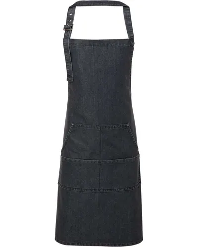 Artisan Collection by Reprime RP126 Jeans Stitch Denim Bib Apron in Black Denim — blank garment, front view
