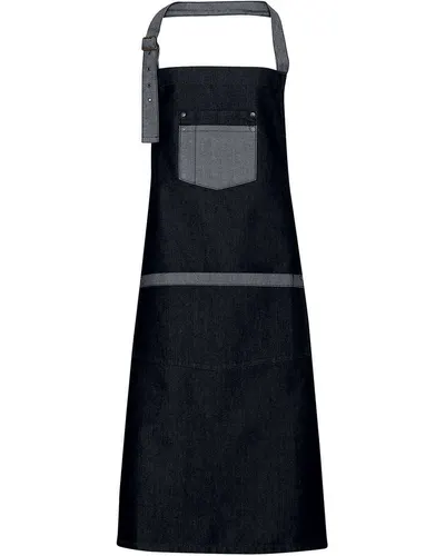 Artisan Collection by Reprime RP127 Domain Contrast Denim Bib Apron in Black Denim — blank garment, front view