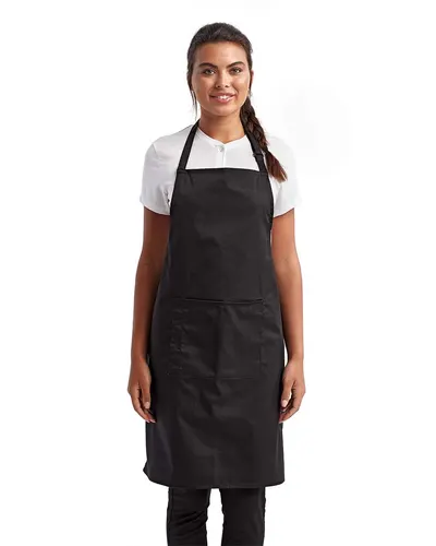 Artisan Collection by Reprime RP154 Recycled Pocket Bib Apron in Black — blank garment, front view