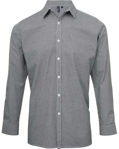 Artisan Collection by Reprime RP220 Men's Microcheck Gingham Cotton Shirt in Black/ White — blank garment, front view