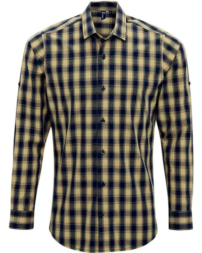 Artisan Collection by Reprime RP250 Men's Mulligan Check Cotton Shirt in Camel/ Navy — blank garment, front view