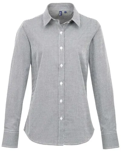 Artisan Collection by Reprime RP320 Women's Microcheck Gingham Cotton Shirt in Black/ White — blank garment, front view