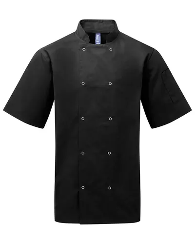 Artisan Collection by Reprime RP664 Unisex Ten Studded Front Short Sleeve Chef Coat in Black — blank jacket, front view