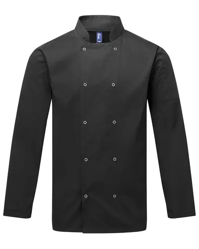 Artisan Collection by Reprime RP665 Unisex Ten Studded Front Chef Coat in Black — blank jacket, front view