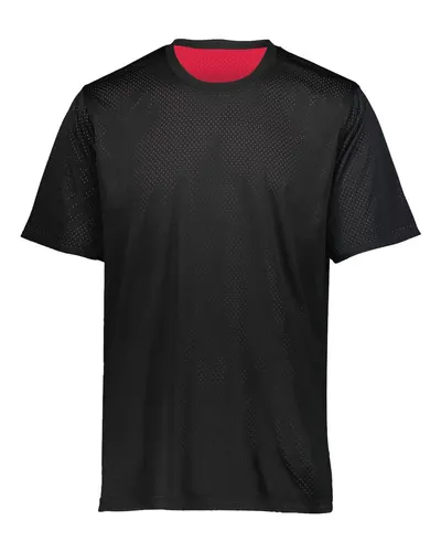 Augusta Sportswear 1603 Youth Mesh Reversible Jersey in Black/ Scarlet — blank t-shirt, front view