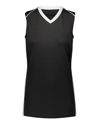 Augusta Sportswear 1687 Women's Rover Jersey in Black/ White — blank t-shirt, front view