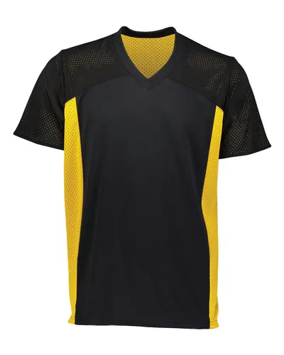 Augusta Sportswear 265 Youth Reversible Flag Football Jersey in Black/ Gold — blank t-shirt, front view