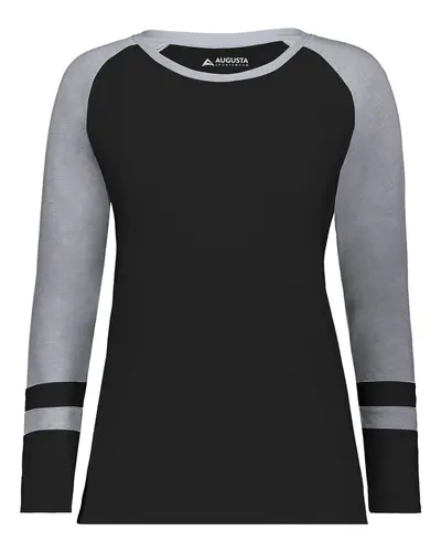 Augusta Sportswear 2917 Women's Triblend Fanatic 2.0 Long Sleeve T-Shirt in Black/ Grey Heather — blank long sleeve tee, front view