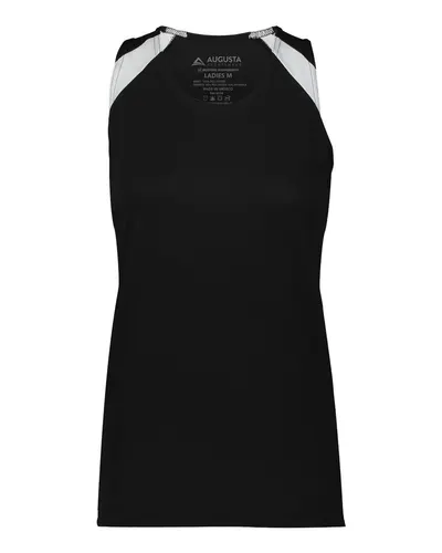 Augusta Sportswear 348 Women's Overspeed Track Jersey in Black/ White — blank t-shirt, front view