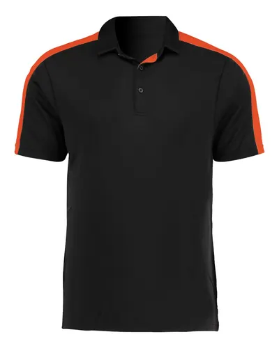 Augusta Sportswear 5028 Men's Two-Tone Vital Polo in Black/ Orange — blank polo, front view