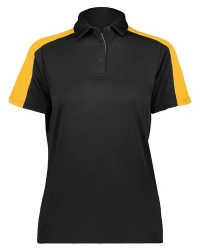 Augusta Sportswear 5029 Women's Two-Tone Vital Polo in Black/ Gold — blank polo, front view