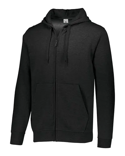 Augusta Sportswear 5418 Men's 60/40 Fleece Full-Zip Hooded Sweatshirt in Black — blank hooded sweatshirt, front view