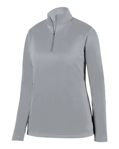 Augusta Sportswear 5509 Women's Wicking Fleece Quarter-Zip Pullover in Athletic Grey — blank fleece pullover, front view