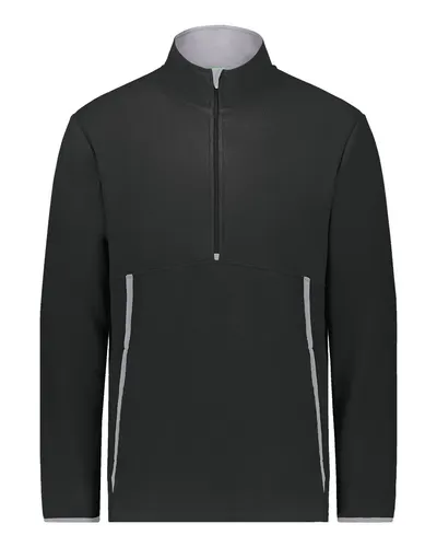 Augusta Sportswear 6856 Youth Eco Revive™ Polar Fleece Quarter-Zip Pullover in Black — blank fleece pullover, front view