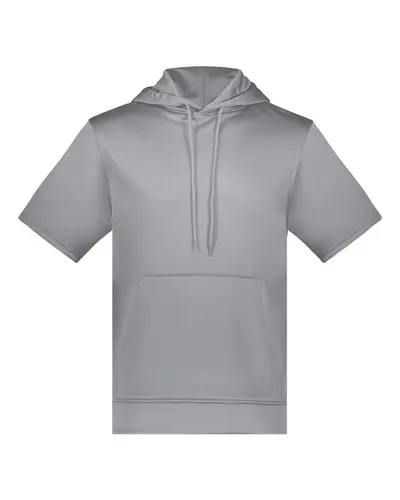 Augusta Sportswear 6871 Unisex Fleece Short Sleeve Hooded Pullover in Athletic Grey — blank hooded sweatshirt, front view