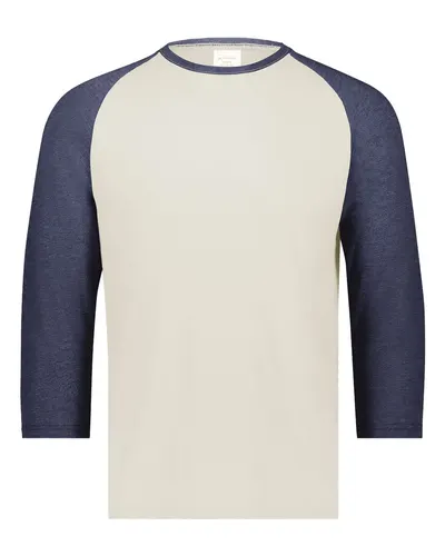 Augusta Sportswear 6879 Men's Gameday Vintage T-Shirt in Birch/ Navy Heather — blank t-shirt, front view