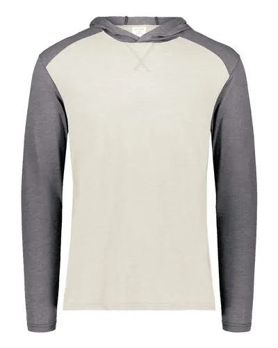 Augusta Sportswear 6884 Unisex Gameday Vintage Hooded T-Shirt in Birch/ Carbon Heather — blank hooded sweatshirt, front view