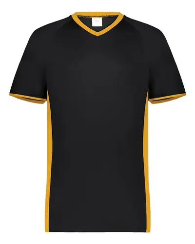 Augusta Sportswear 6907 Men's Cutter V-Neck Jersey in Black/ Gold — blank t-shirt, front view