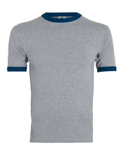 Augusta Sportswear 711 Youth Ringer T-Shirt in Athletic Heather/ Navy — blank t-shirt, front view