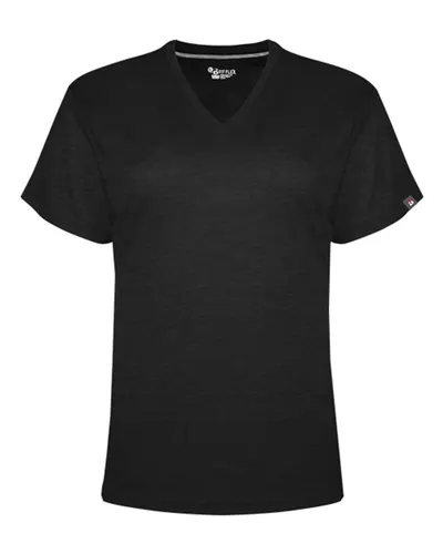 Badger 1002 Women's FitFlex Performance V-Neck T-Shirt in Black — blank t-shirt, front view