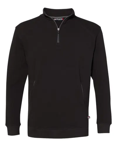 Badger 1060 Men's FitFlex French Terry Quarter-Zip Pullover in Black — blank garment, front view