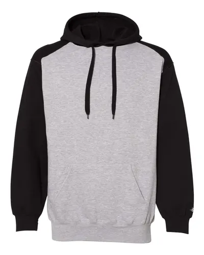 Badger 1249 Unisex Sport Athletic Fleece Hooded Sweatshirt in Oxford/ Black — blank hooded sweatshirt, front view