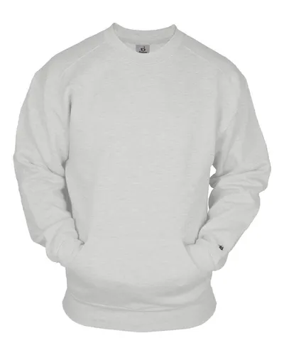 Badger 1252 Unisex Pocket Crewneck Sweatshirt in Ash — blank crewneck sweatshirt, front view