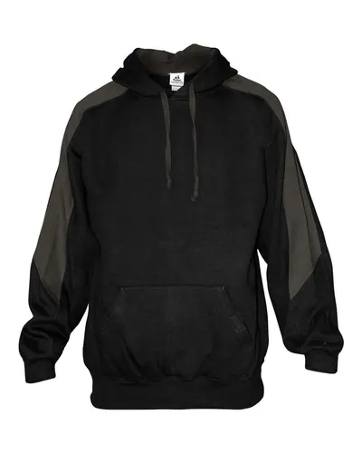 Badger 1265 Unisex Saber Hooded Sweatshirt in Black/ Charcoal — blank hooded sweatshirt, front view