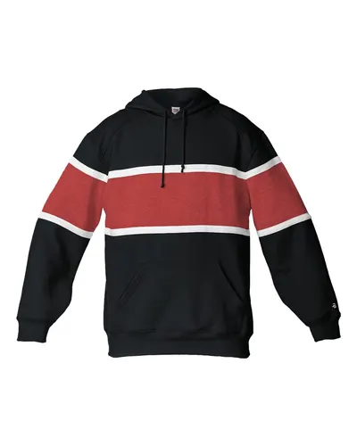 Badger 1282 Unisex United Athletic Fleece Hooded Sweatshirt in Black/ Red/ White — blank hooded sweatshirt, front view